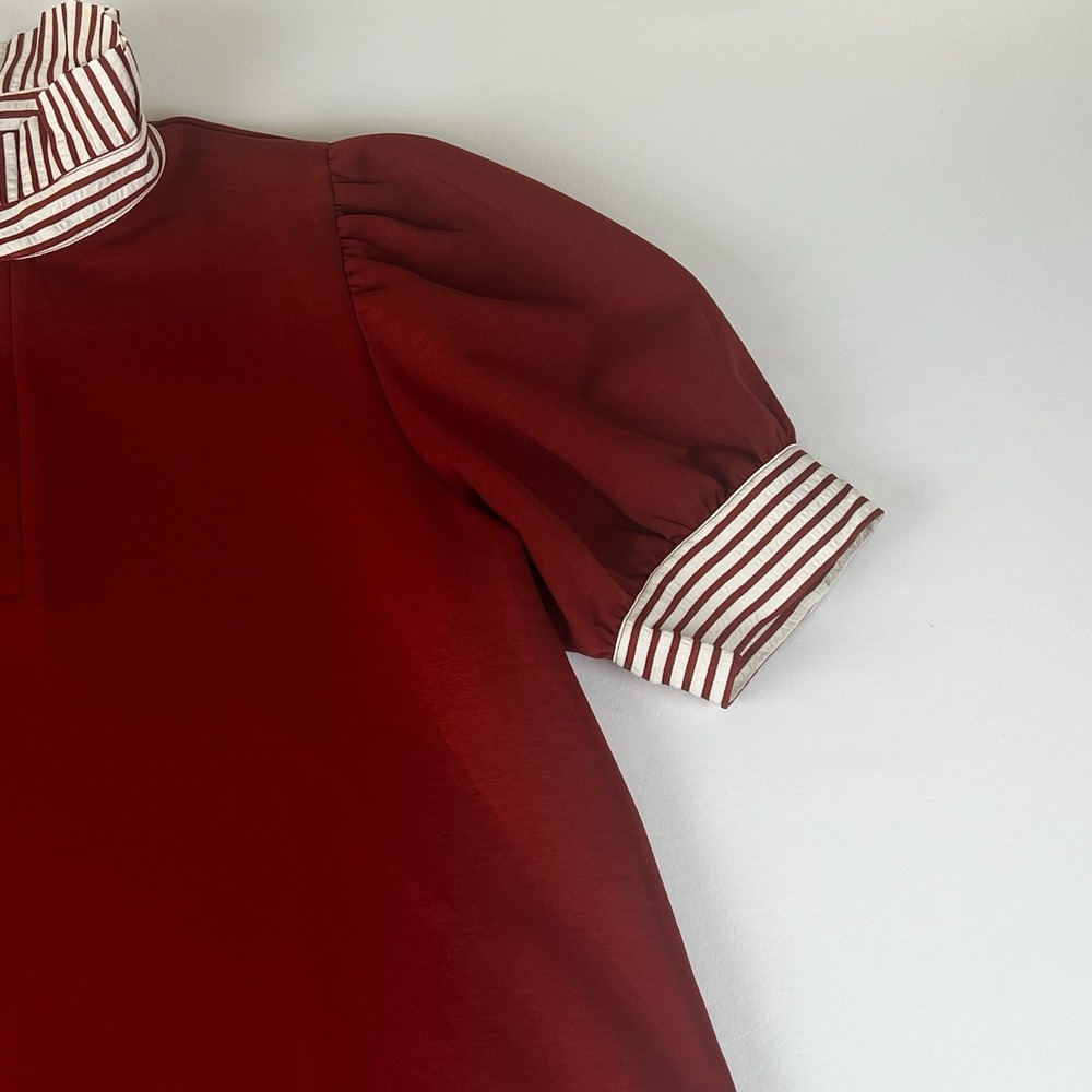 entro Rust Henley Top with Striped Collar & Cuffs - Like New Fall Transition - Picture 3 of 8